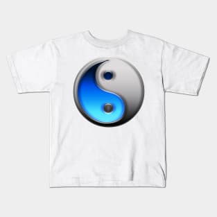 Blue and Silver Yin Yang Kids T-Shirt